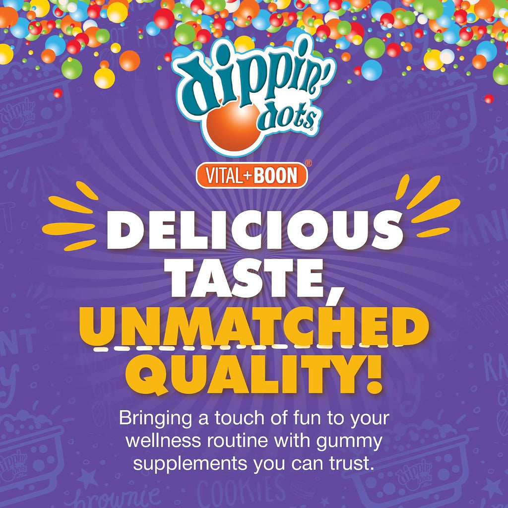 Vital+Boon Dippin' Dots - Gominolas Multivitamínicas para Adultos - Vitaminas A, B6, C, D3, E y Ácido Fólico - Vegetarianas, No GMO, Sin Gluten (60 Unidades)
