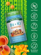 Nature's Truth Gominolas de Vitamina D3 + K2, 50 unidades, sabor Melocotón Mango, Vegetarianas, No GMO y Sin Gluten