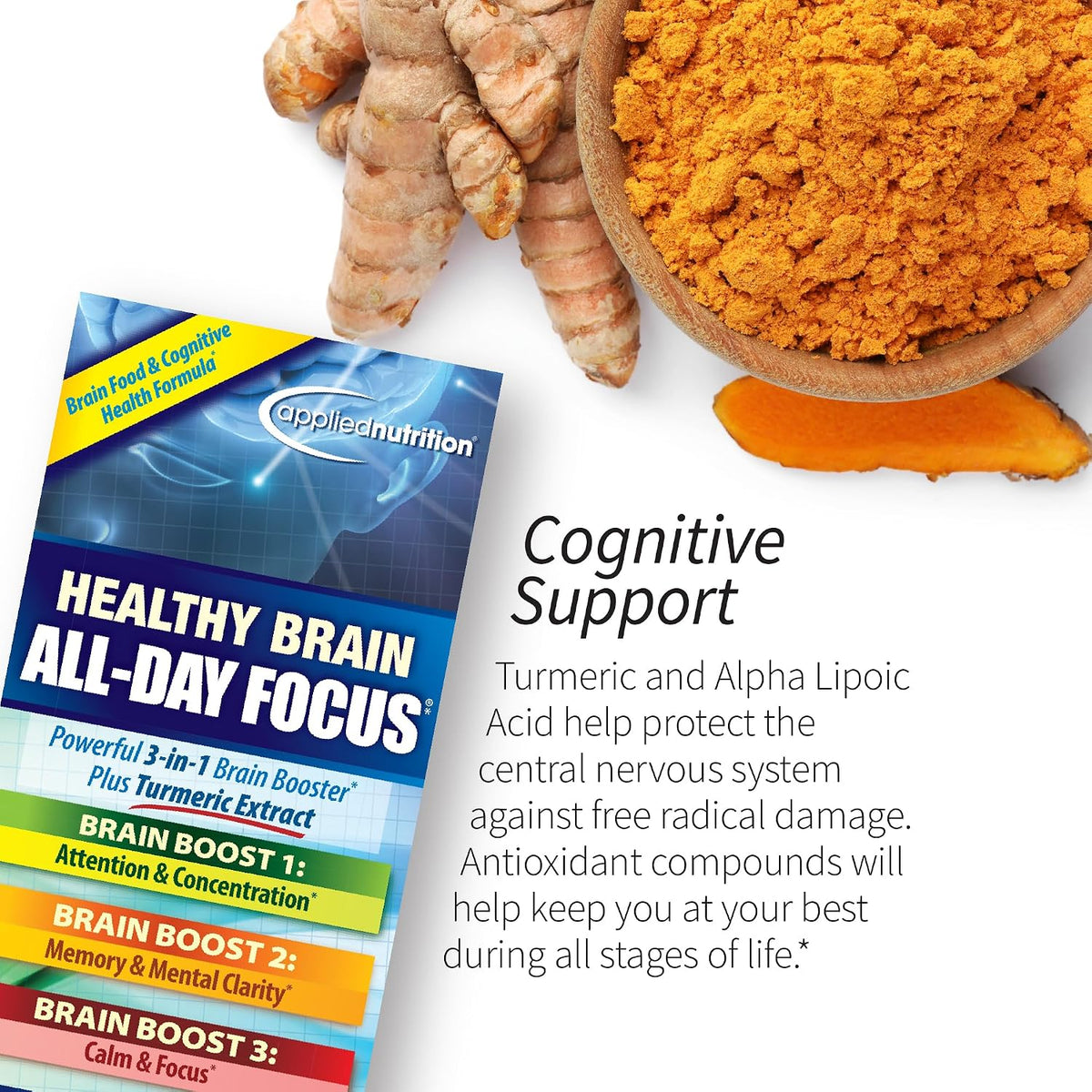 Applied Nutrition Healthy Brain All-Day Focus - 50 Tabletas - Potenciador Cerebral con Ginkgo y Cúrcuma – Image 6
