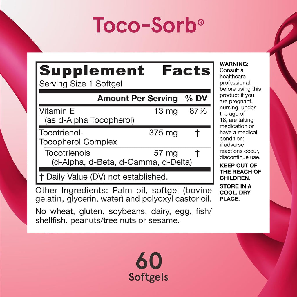 Jarrow Formulas Toco-Sorb – Complejo de Vitamina E y Tocotrienoles, Alta Absorción, 60 Cápsulas