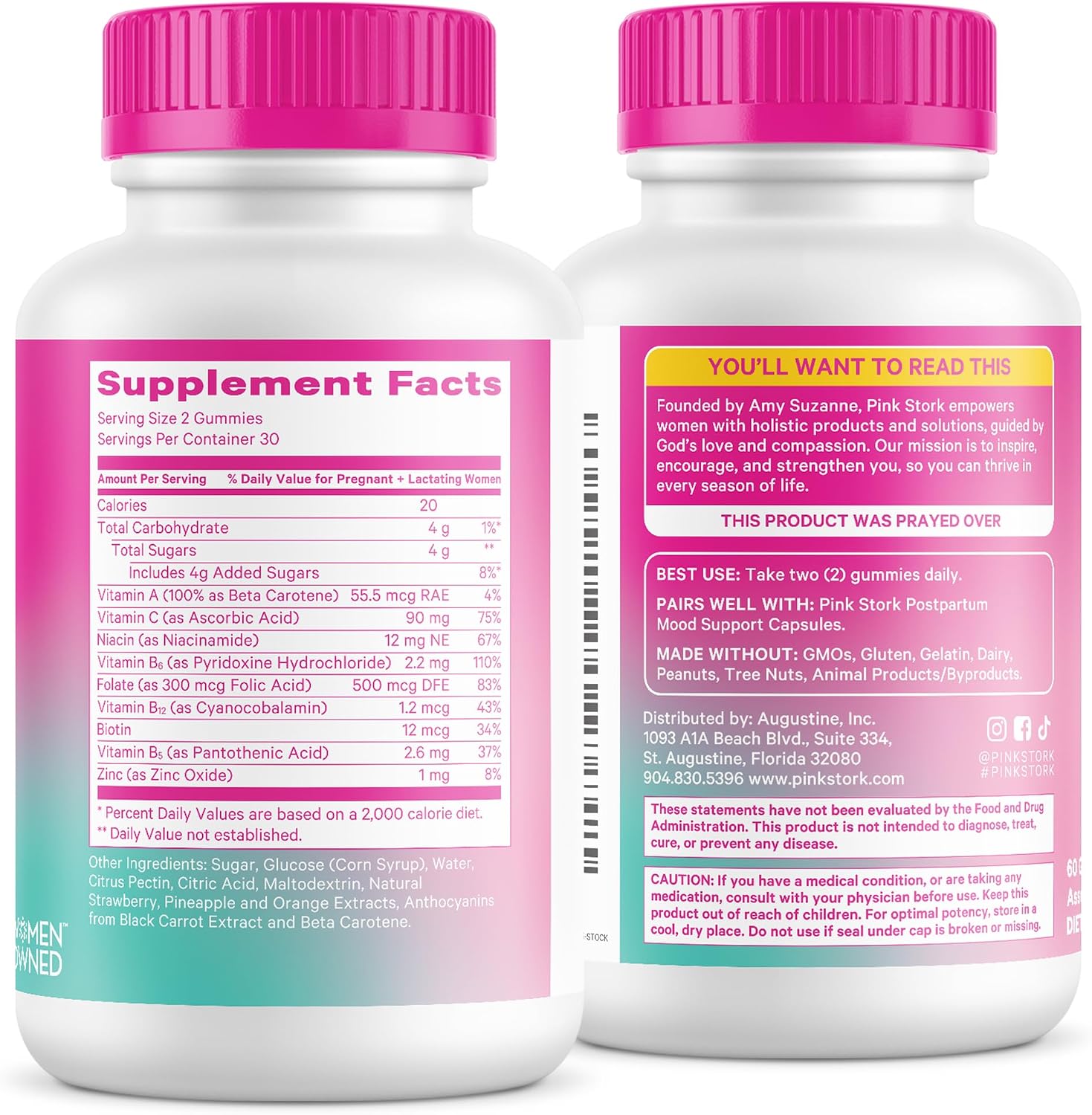 Pink Stork Total Postnatal Vitamin Gummies - Multivitamínico para la Recuperación Postparto y Apoyo a la Lactancia - 60 Gominolas
