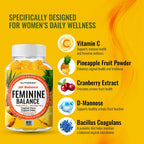 NutraPep Feminine Balance Probiotics Gummies para Mujeres - Salud Vaginal y Equilibrio del pH - Suplemento Natural con Arándano y Piña - Sin Azúcar, Sin Gluten, Vegano