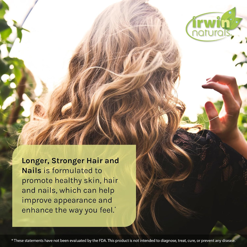 Irwin Naturals Longer, Stronger Hair and Nails - Promueve Brillo, Textura y Fortaleza - 60 Softgels Líquidos