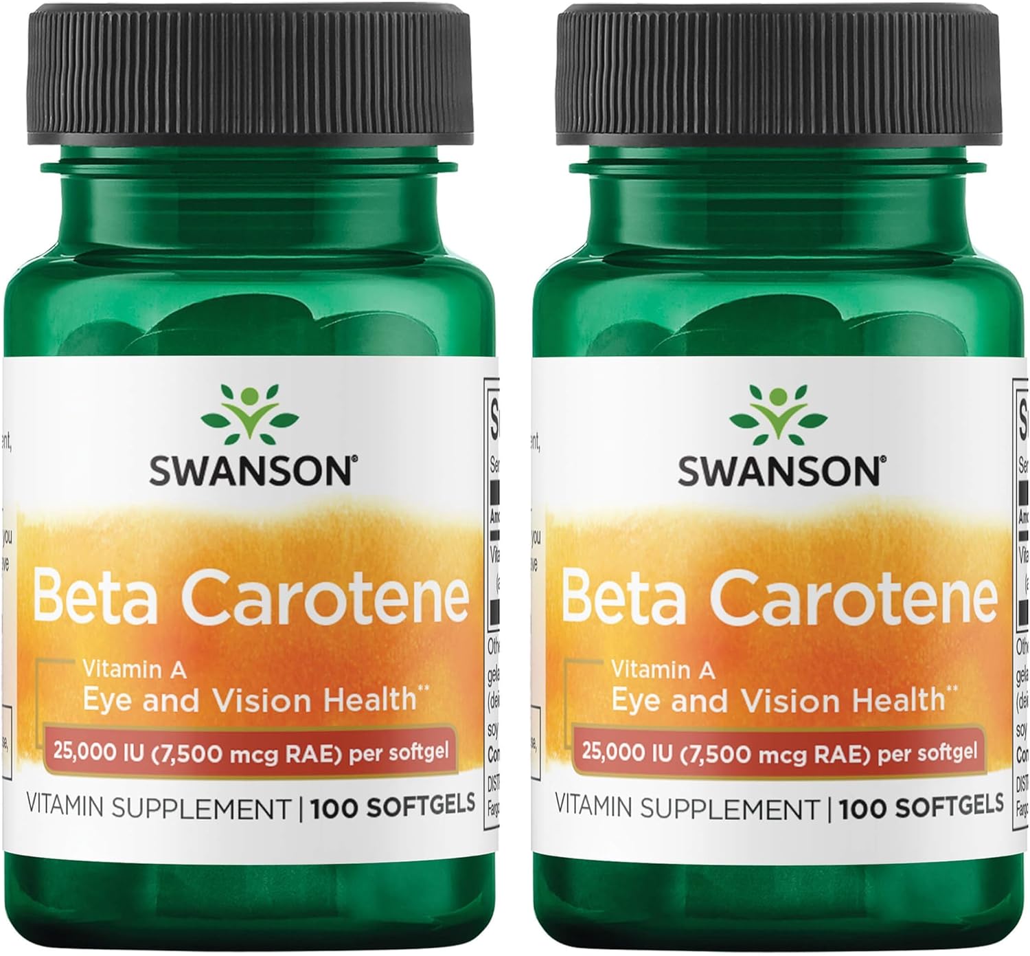 Swanson Beta-Caroteno (Vitamina A) 25000 UI (7500 mcg) 100 Cápsulas Blandas (2 Paquetes)