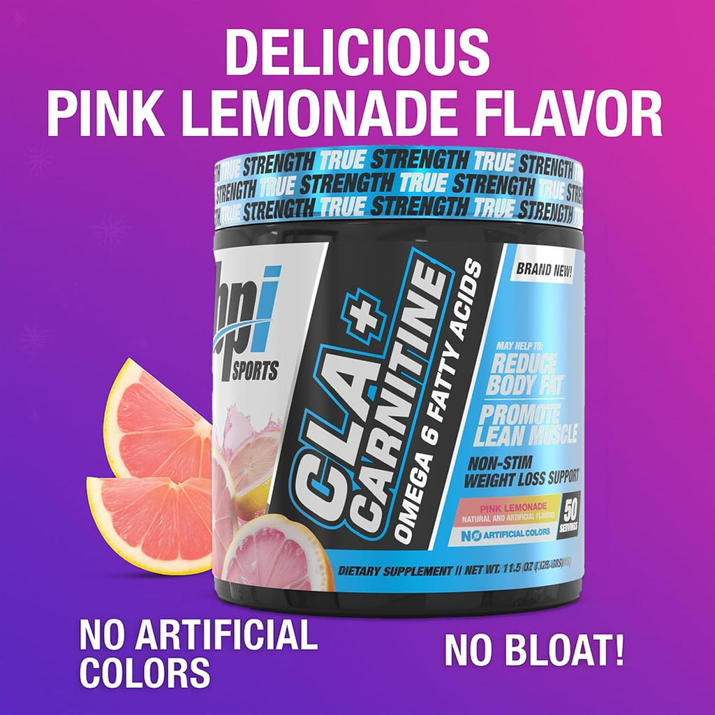 BPI Sports CLA+Carnitine – Suplemento de L-Carnitina y CLA – Sabor Limonada Rosa – 50 Dosis