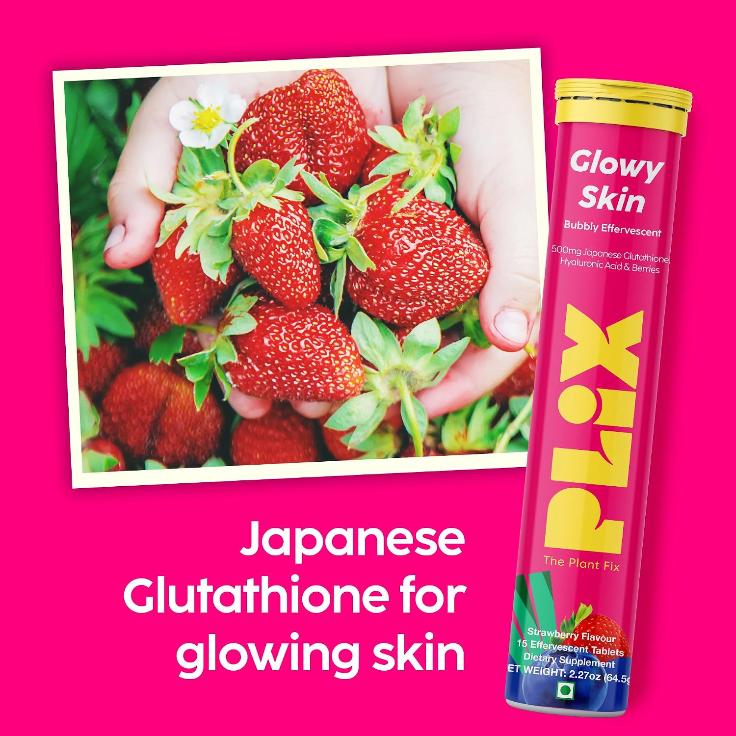 PLIX - THE PLANT FIX Comprimidos Efervescentes Glutathione con Vitamina C, Sabor Fresa (15 uds)