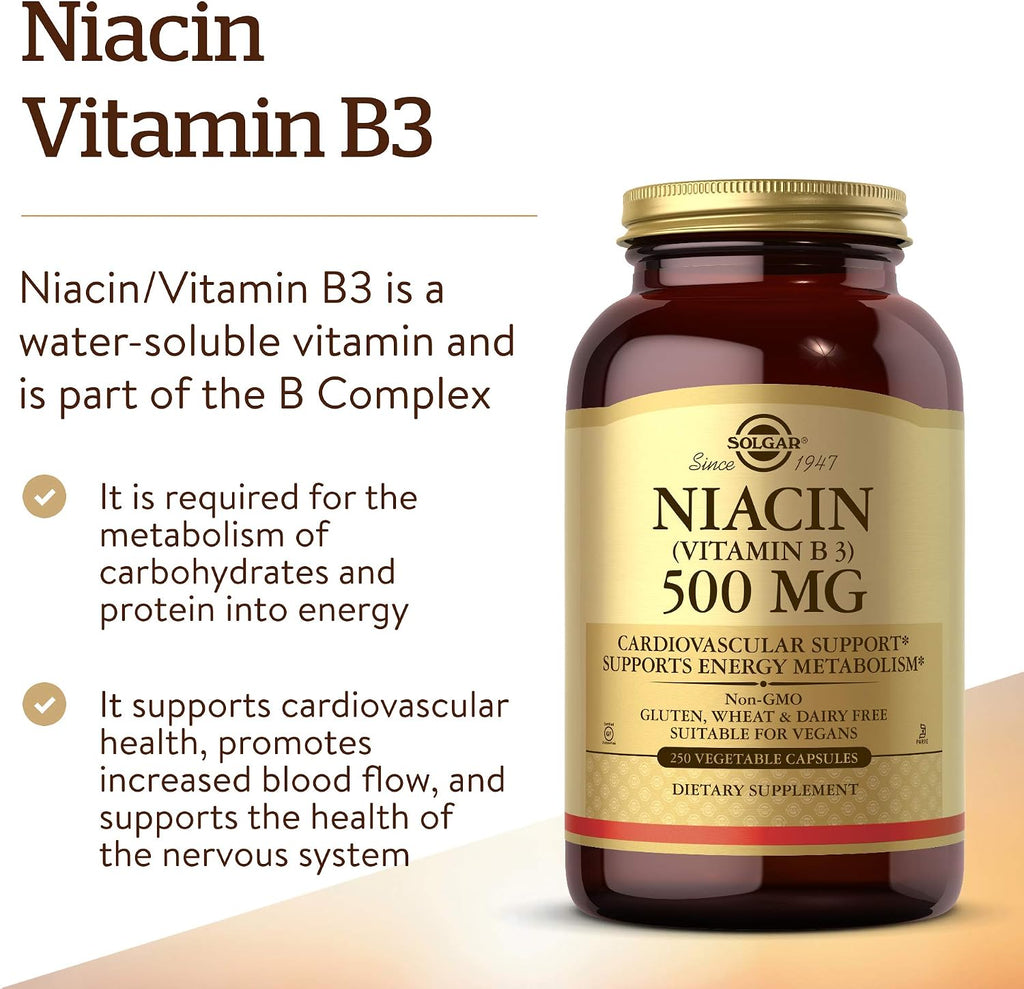 Solgar Niacin (Vitamin B3) 500 mg, 250 Vegetable Capsules