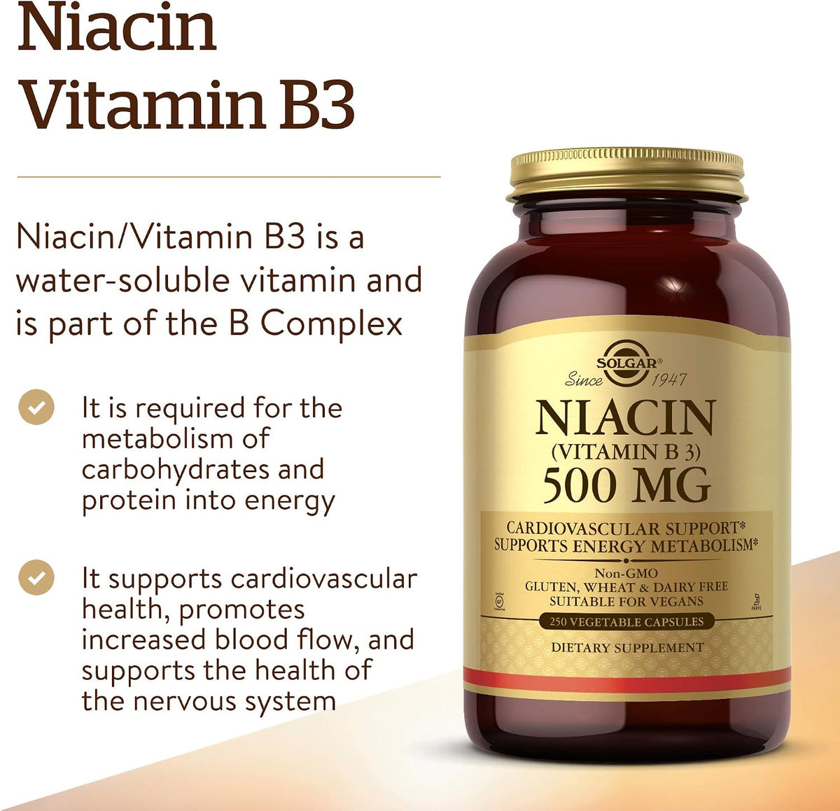 Solgar Niacina (Vitamina B3) 500 mg, 250 – Función psicológica: Apoya la función psicológica normal, incluyendo la – Image 3