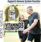 FORTE NATURALS Vitamina D3 5000 IU (125 mcg) - Cápsulas Blandas para Estómagos Sensibles