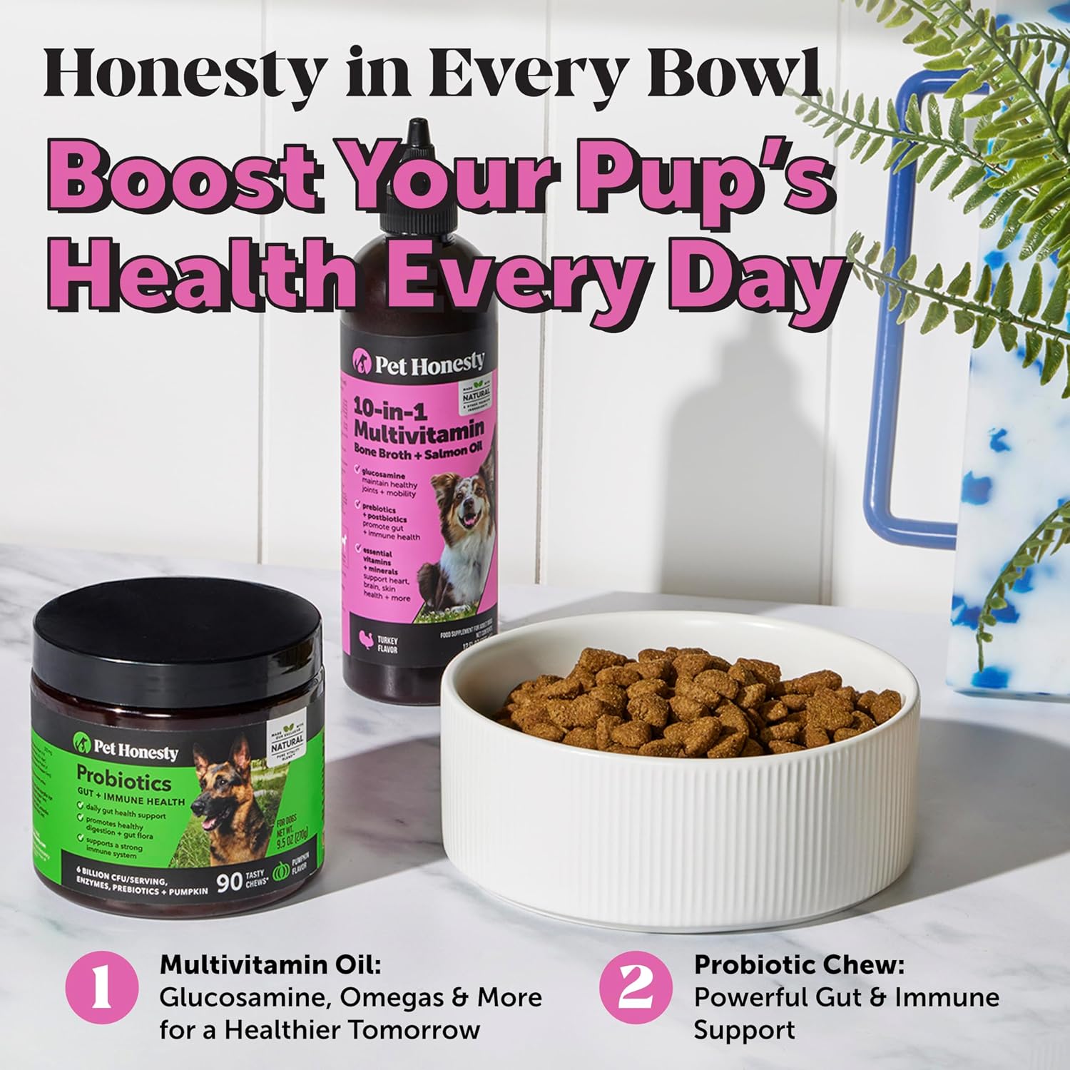 Multivitamínico Líquido para Perros con Aceite de Salmón y Caldo de Huesos - Omega 3, Glucosamina, Prebióticos y Postbióticos - 12 oz (354 ml)
