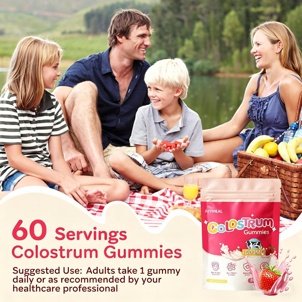 Core Bovine Colostrum Gummies - Gominolas de Calostro Bovino, 1g por Ración, Sabor Fresa, 60 Unidades