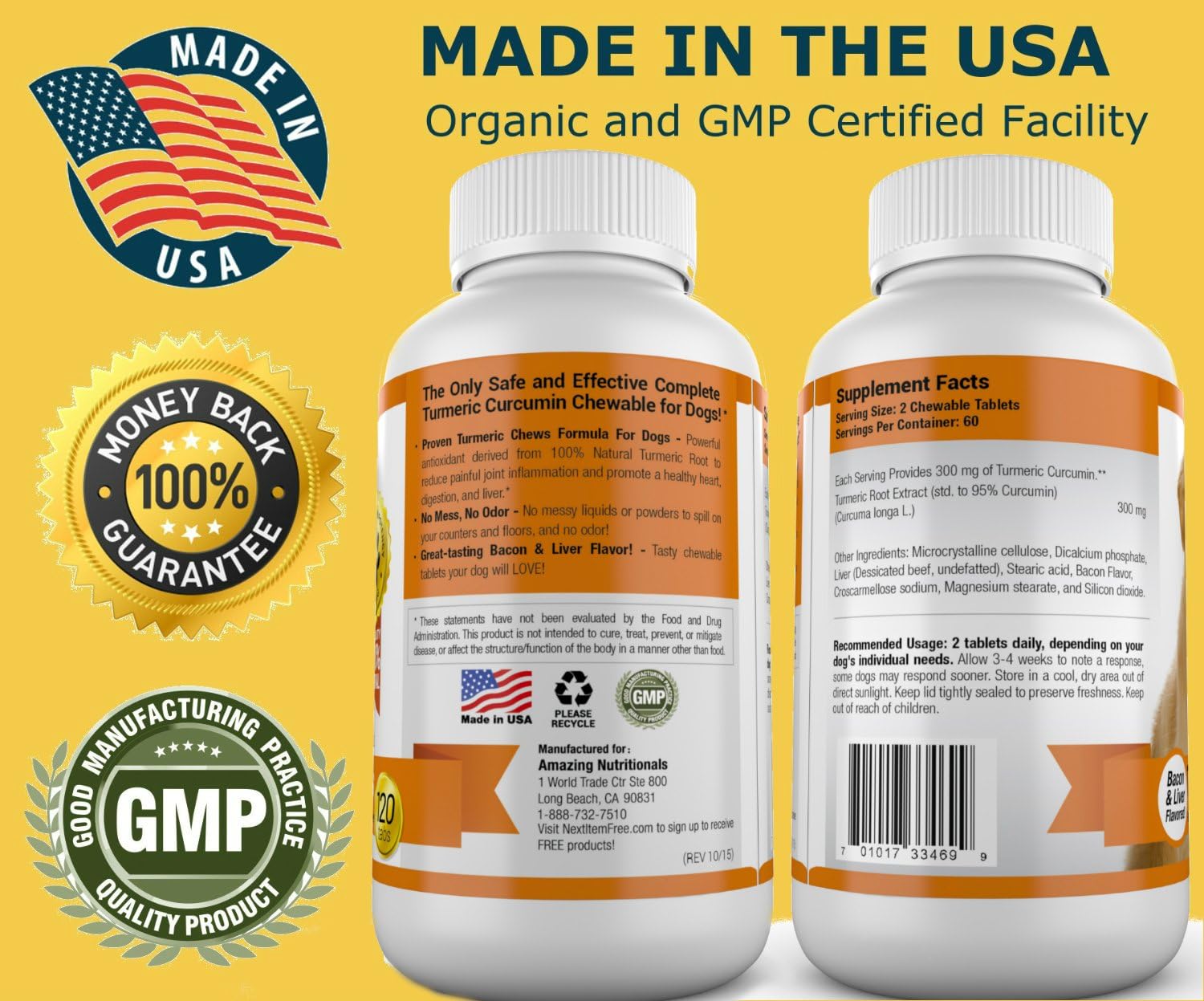 Combo Omega-3 y Cúrcuma para Perros - Paquete de 2 (120 Masticables)