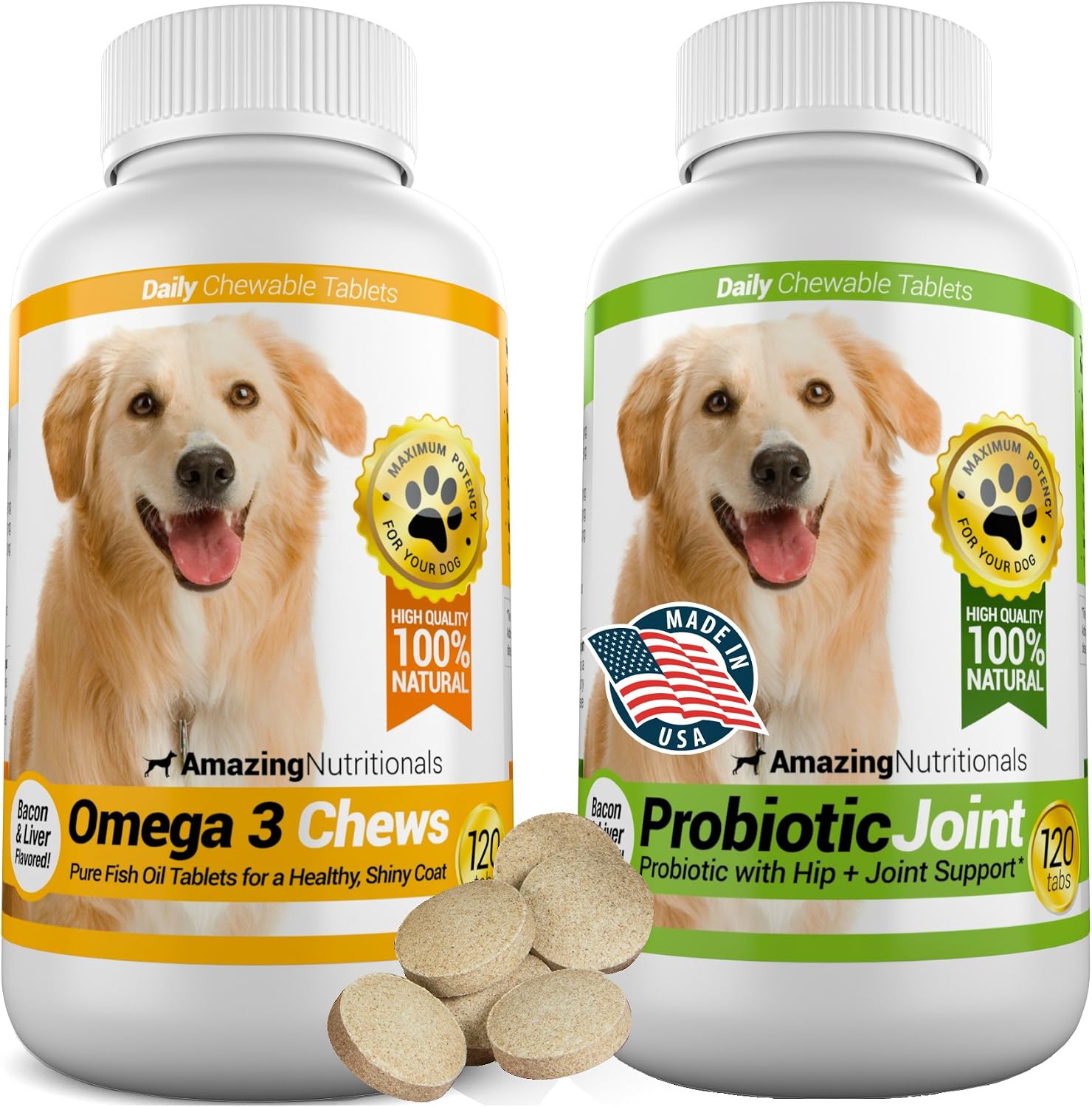 Amazing Combo Omega-3 y Probióticos para Perros - Masticables - 240 Unidades