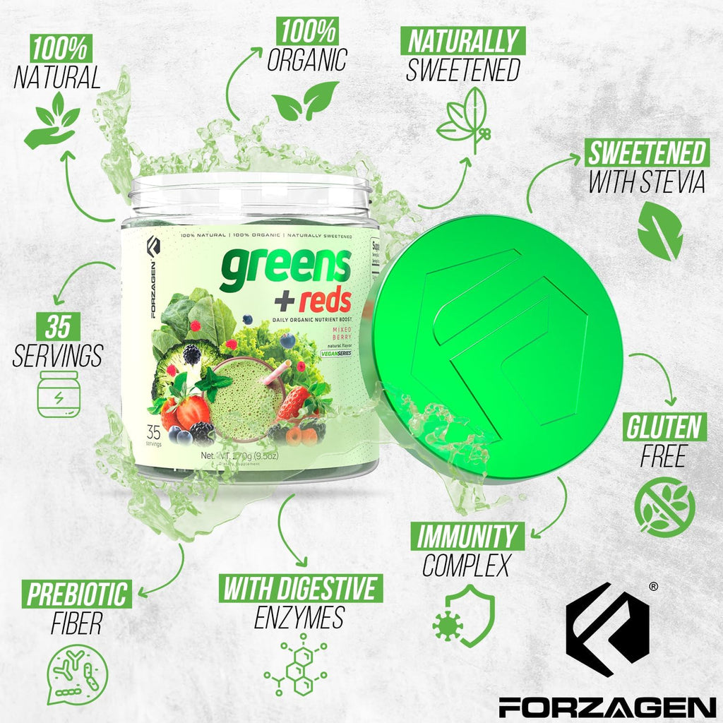 Forzagen Vegan Greens & Reds Superfood Powder - Polvo de Superalimentos Verdes y Rojos Orgánicos