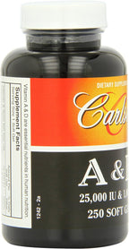 Carlson Labs Vitamina A y D, 25000/1000 UI, 250 Cápsulas Blandas