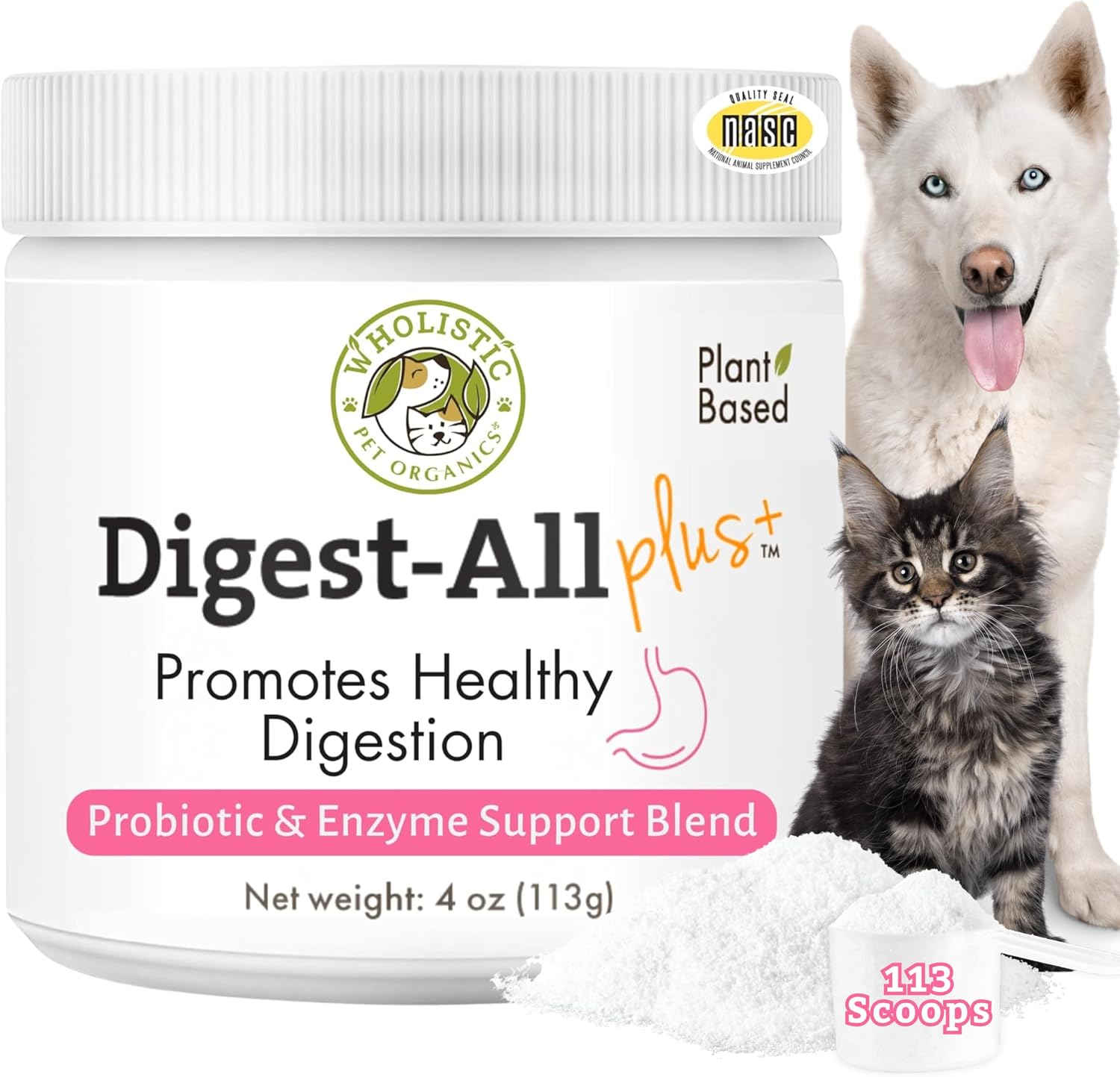 Daily Probiotics for Dogs and Cats with Digestive Enzymes and Prebiotics - Wholistic Pet Organics