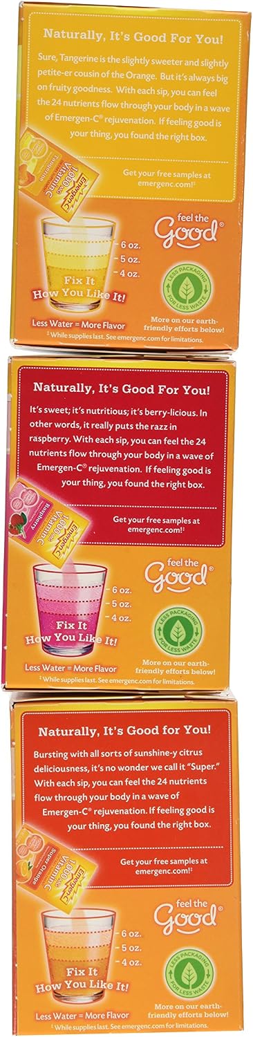 Emergen-C Vitamin C 1000mg, 90 Sachets, 3-Flavor Variety Pack