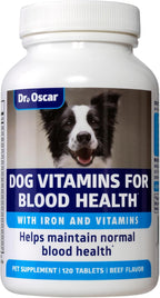 Dr. Oscar Blood Aid 3 en 1 - Suplemento de Hierro para Perros, Apoya la Salud Sanguínea, Inmunidad y Energía, 120 Comprimidos