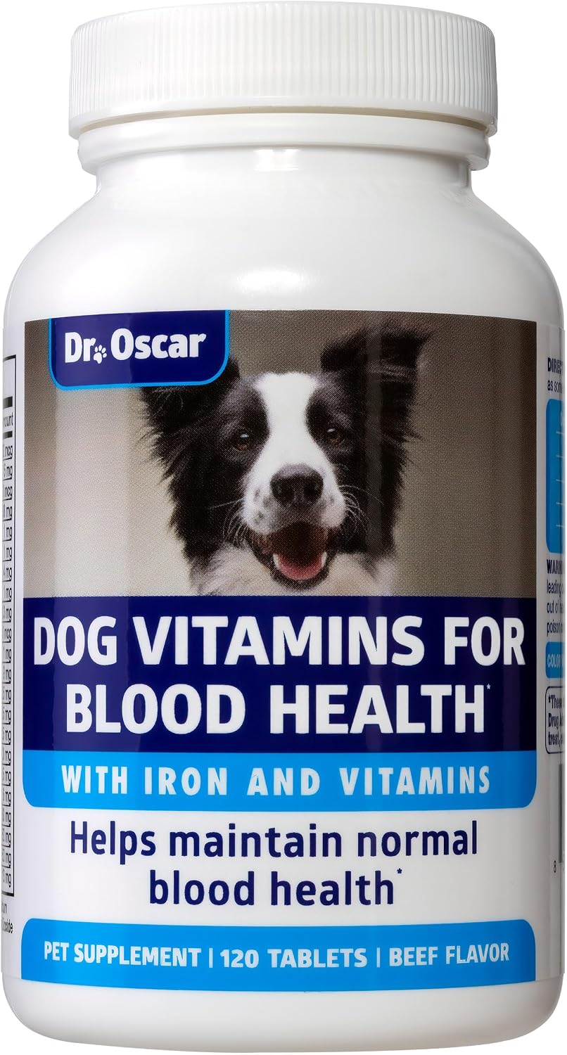Dr. Oscar Blood Aid 3 en 1 - Suplemento de Hierro para Perros, Apoya la Salud Sanguínea, Inmunidad y Energía, 120 Comprimidos
