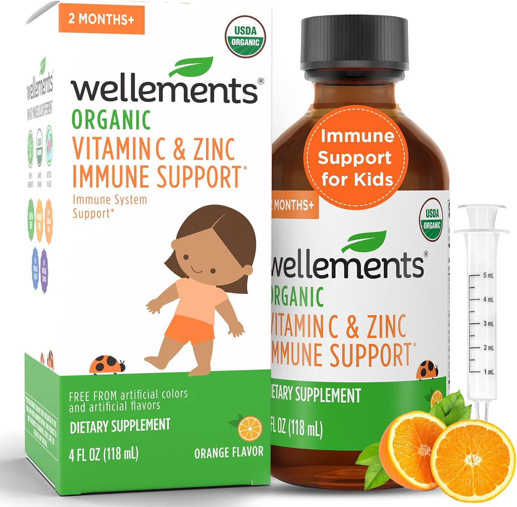 Wellements Organic Kids Immune Support Jarabe con Vitamina C y Zinc (118 ml) - a partir de 2 meses