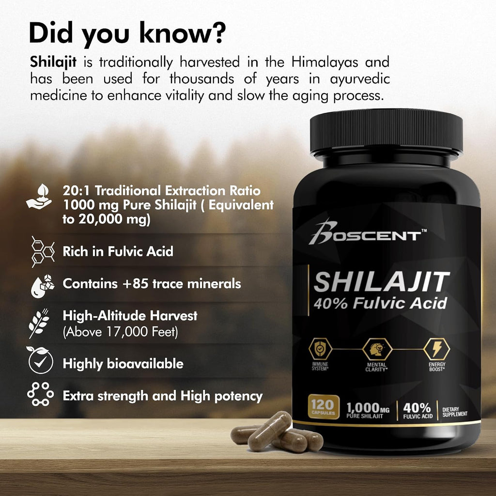 Cápsulas de Shilajit 20,000 mg – Shilajit Puro del Himalaya para Hombres y Mujeres – 120 Cápsulas Veganas