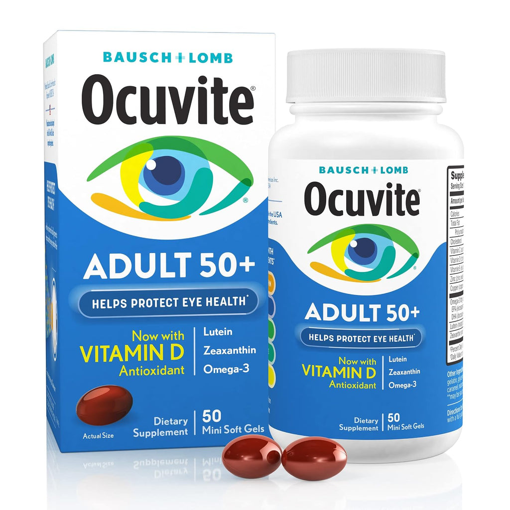 Ocuvite 50+ Complemento Alimenticio para la Visión con Omega-3, Zinc, Vitaminas C y E, Luteína y Zeaxantina - 50 Cápsulas Blandas