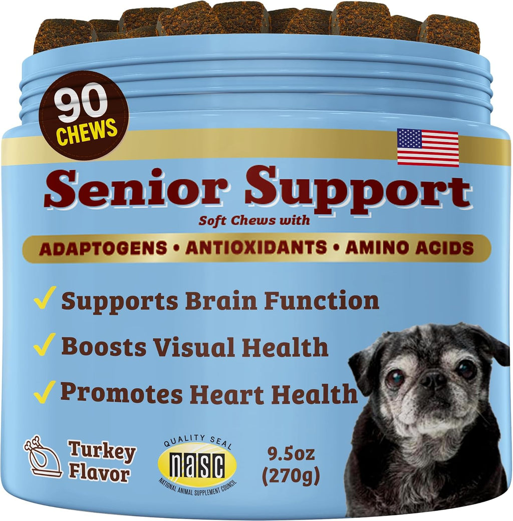 Natural Dog Company Vitaminas para Perros Senior - Masticables para Apoyo Cognitivo, Cardíaco y Visual, 90 unidades