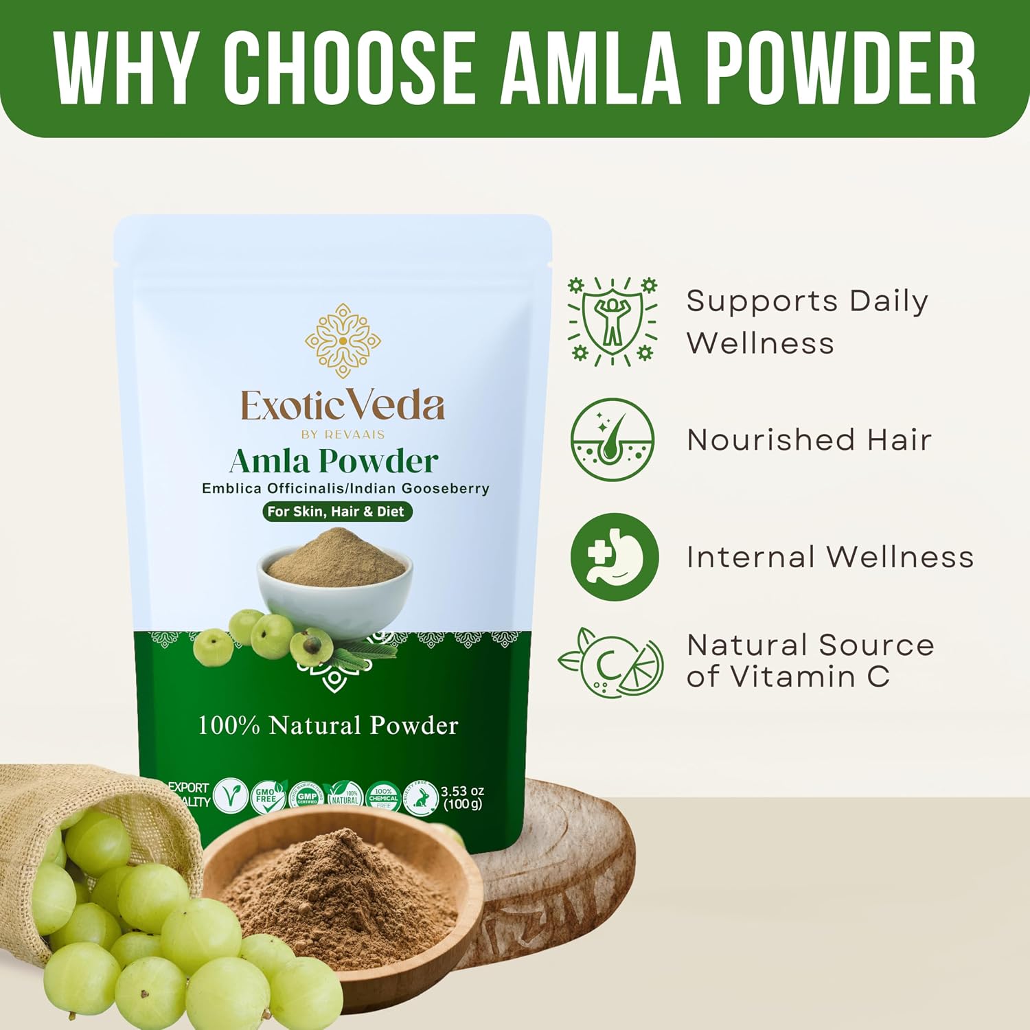 Exotic Veda Polvo de Amla Puro - 100g (100% Natural)