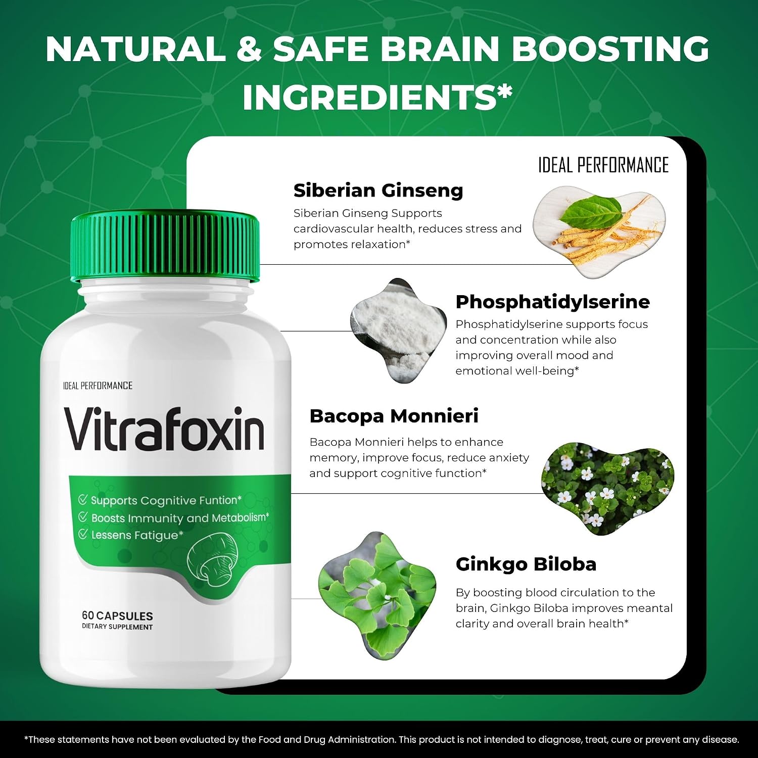 IDEAL PERFORMANCE Vitrafoxin Cápsulas para la Ciática, Suplemento para la Salud Nerviosa y Cerebral - Nootrópicos de Máxima Potencia, Fórmula Natural (5 Paquetes)