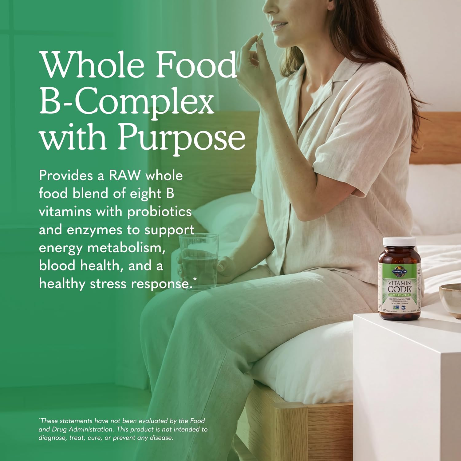 Garden of Life Complejo B, 120 Cápsulas Veganas, Alta Potencia para Energía y Metabolismo con B6, Folato y B12 como Metilcobalamina más Probióticos