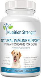 Nutrition Strength Immune Support for Dogs - Turkey Tail, Reishi, Shiitake, Maitake Mushroom Complex - Senior Dog Health - 120 Chewable Tablets