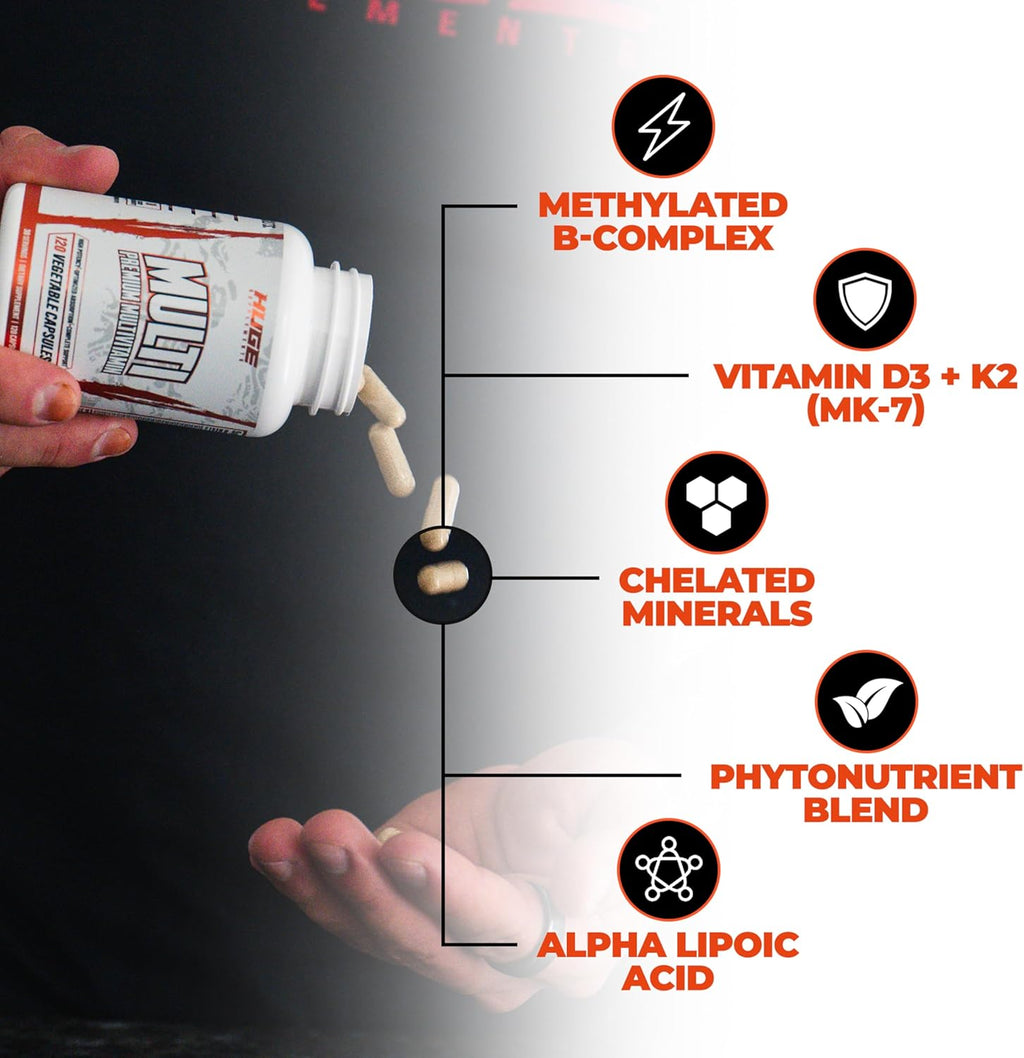 Huge Multi, Multivitamínico para Hombres, Fórmula Completa para Deportistas y Culturistas, 120 Cápsulas
