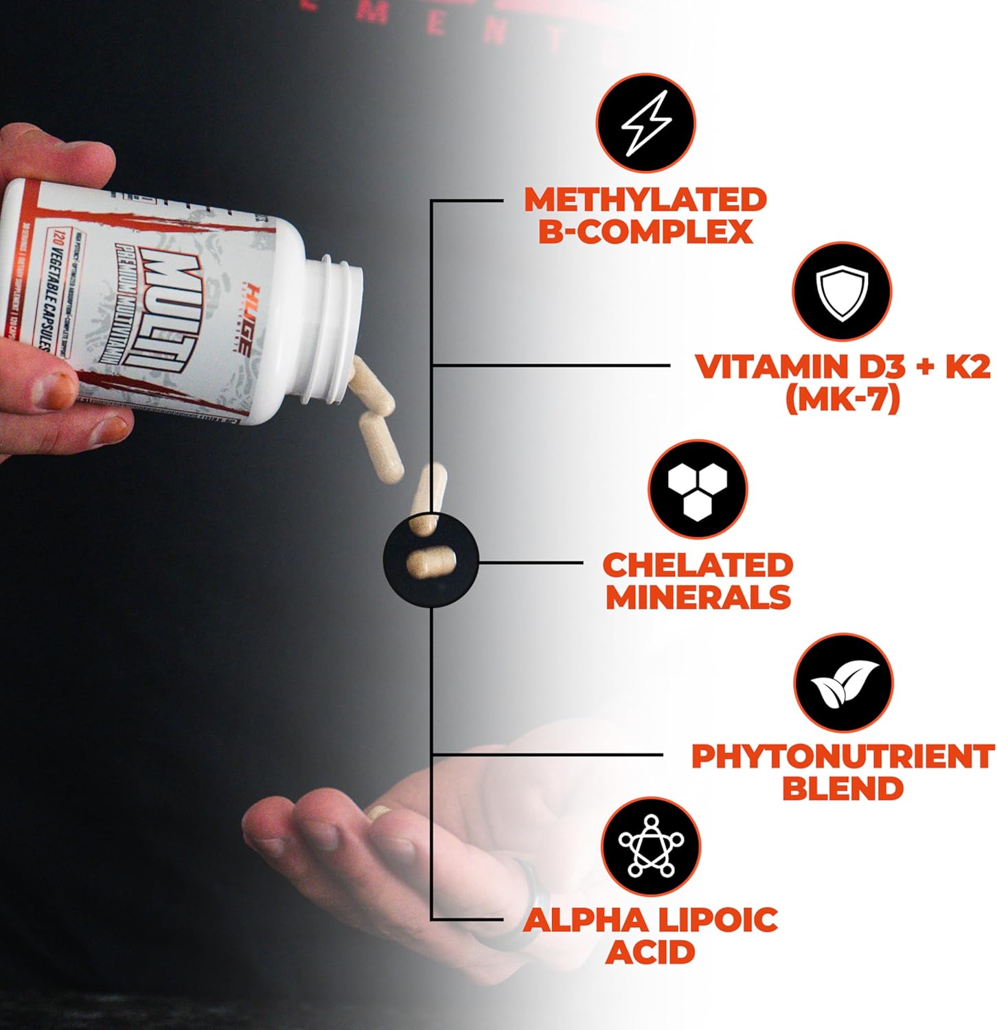 Huge Multi, Multivitamínico para Hombres, Fórmula Completa para Deportistas y Culturistas, 120 Cápsulas