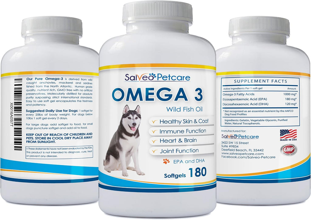 Omega 3 Aceite de Pescado para Perros - 180 Cápsulas - Salveo Petcare