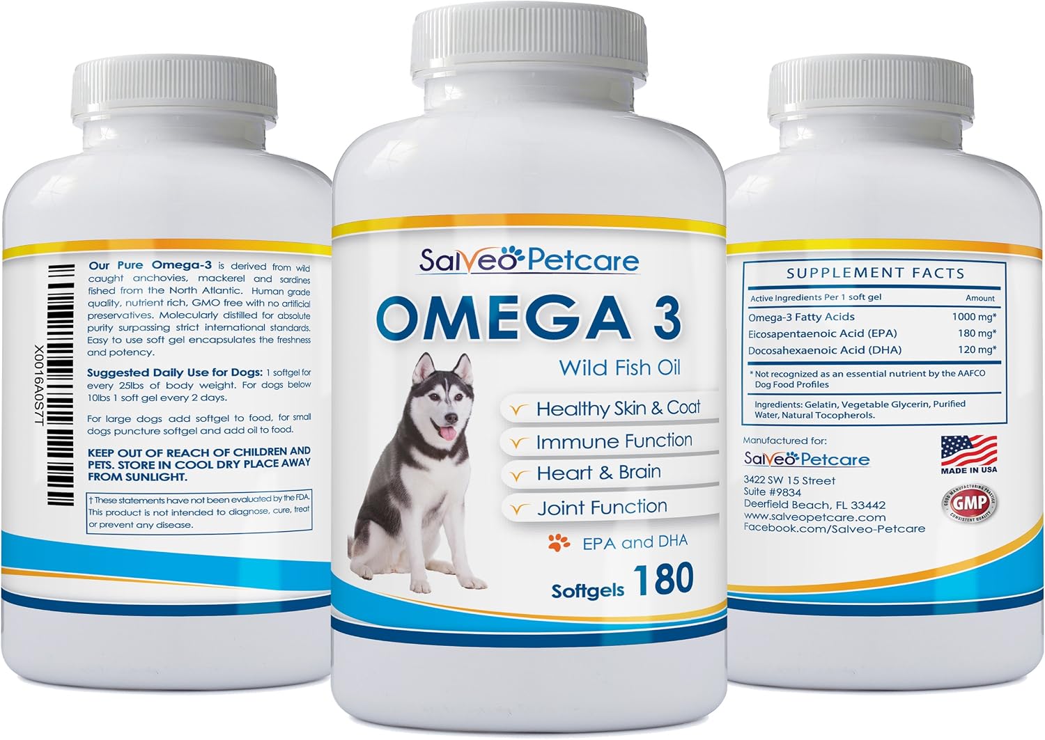 Omega 3 Aceite de Pescado para Perros - 180 Cápsulas - Salveo Petcare