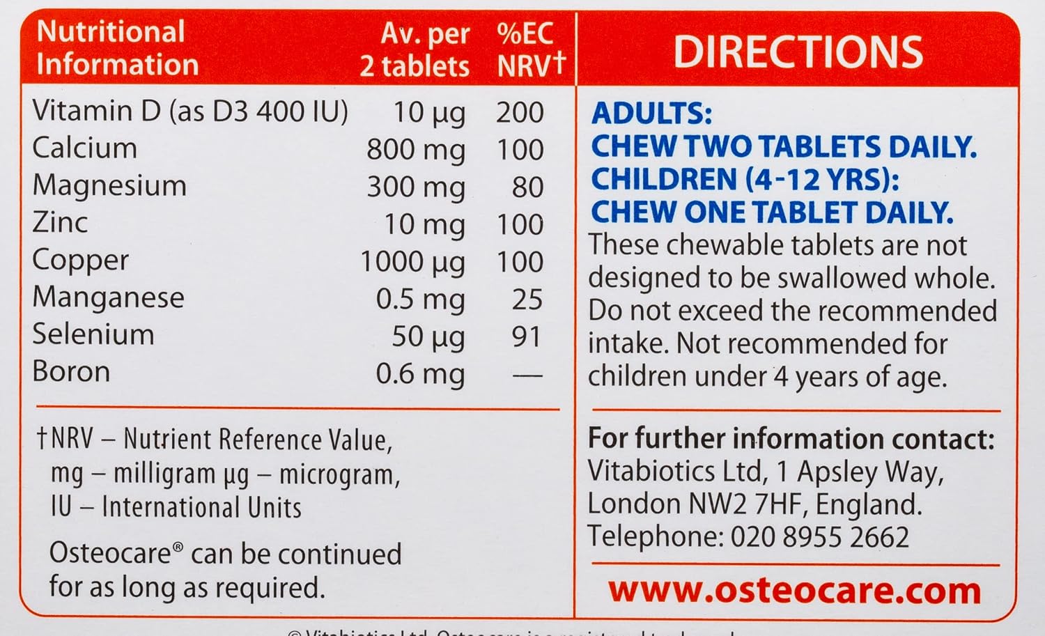 Vitabiotics Osteocare Masticable 30 Comprimidos