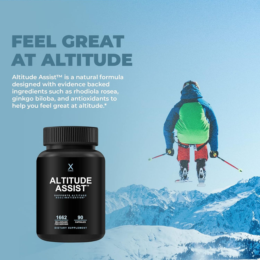 Altitude Assist - Prevención del Mal de Altura - Alivio para Deportes de Montaña - No Transgénico, Vegano, Keto - Fórmula para Aclimatación - HumanX