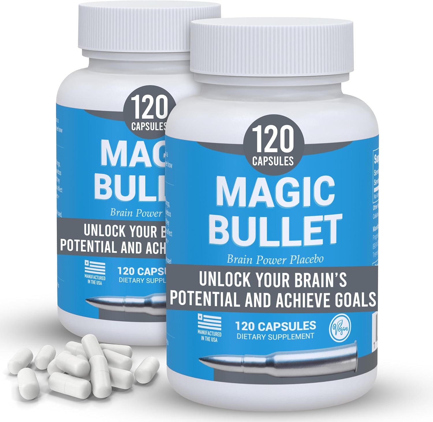 Magic Bullet Placebo Pills - Placebo Honesto para Adultos | 120 Cápsulas Veganas Inertes