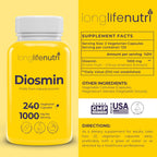 Diosmin 1000mg Advanced Formula - 240 Cápsulas para Apoyo a la Salud Circulatoria, Suministro de 4 Meses, No GMO, Fabricado en EE. UU. - Suplemento Diario de Bienestar