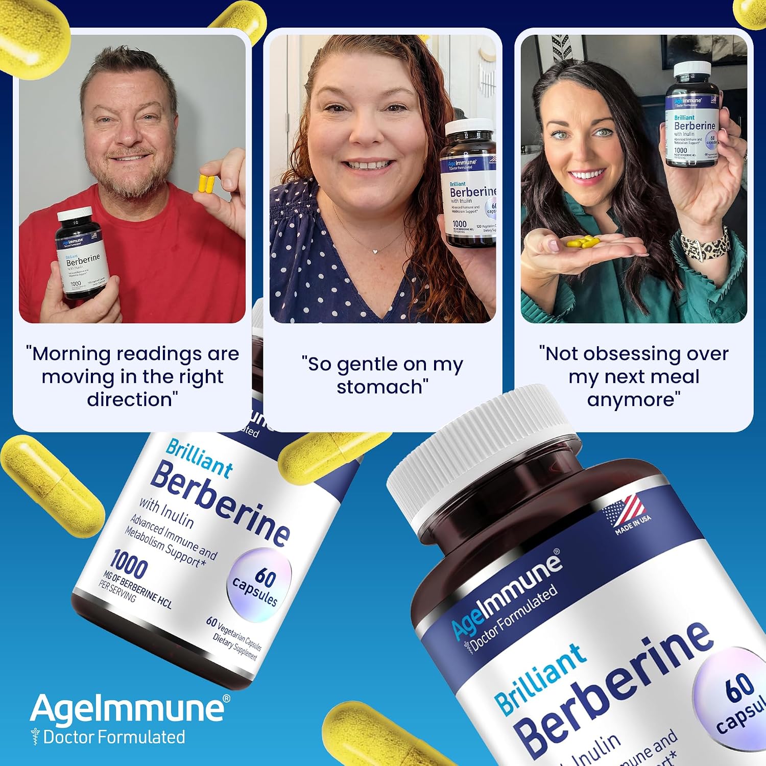 AgeImmune Berberine 1000mg con Inulina Prebiótica