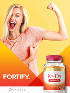 Carlyle Vitamina D3 K2 Gominolas | 90 Unidades | 5000 IU D3 + 50 mcg MK7 | Sabor Melocotón Mango | Vegetariano, Sin Gluten, No GMO
