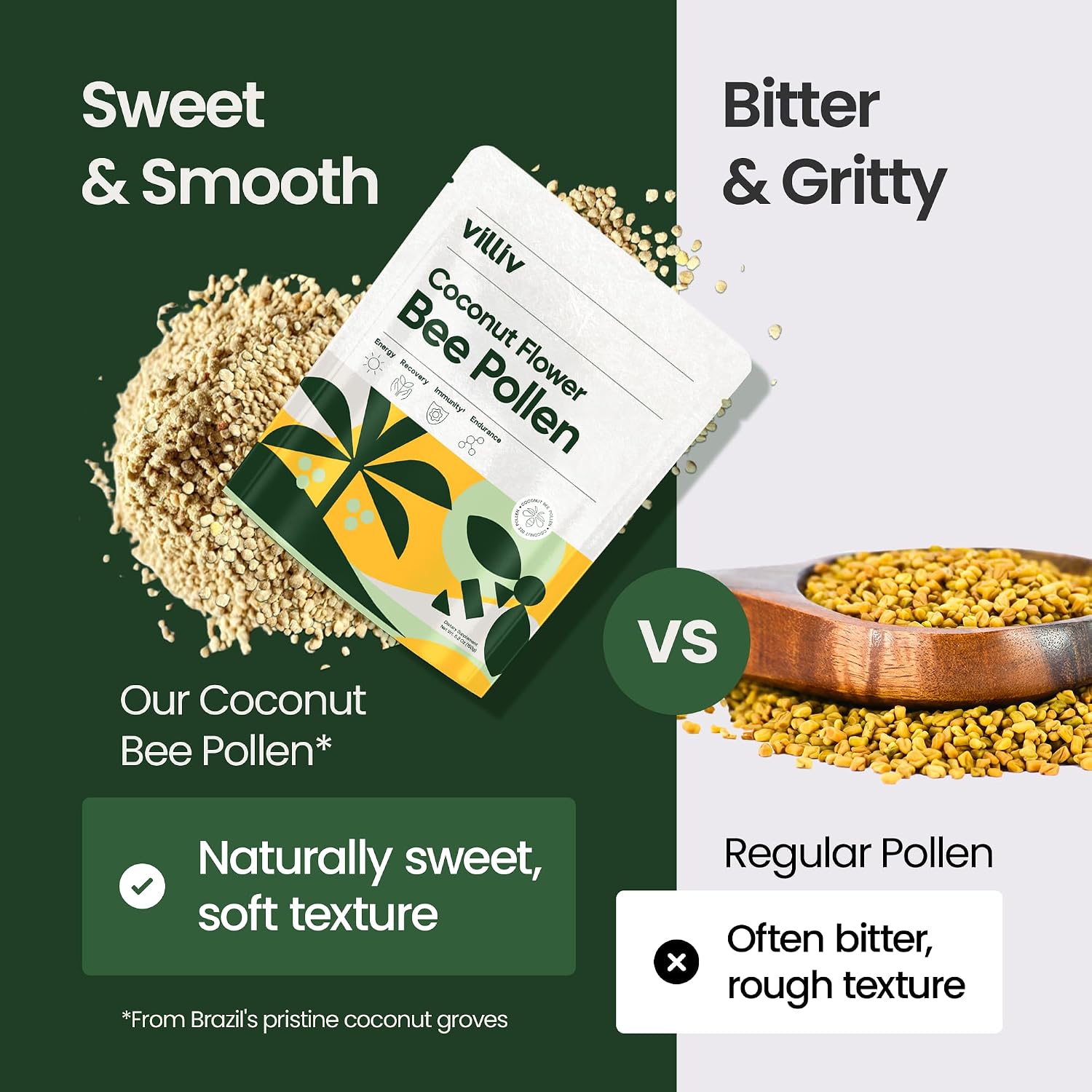 Granulos de Polen de Abeja de Flores de Coco - Superalimento Antioxidante, Aminoácidos, Proteínas - Multivitamínico Natural - No GMO, Paleo y Keto - 147g