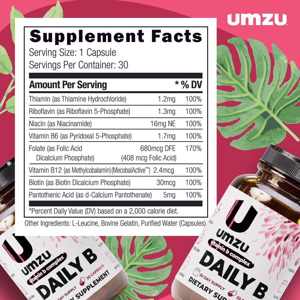 UMZU Daily B - Complejo Completo de Vitaminas B con B1, B2, B3, B5, B6, B7, B9 y B12