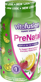 Vitafusion PreNatal Vitaminas en Gominolas, Sabor Natural Limón y Frambuesa Limonada, 90 Gominolas