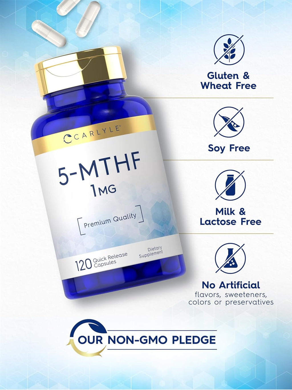 Carlyle 5-MTHF L Metilfolato 1mg | 120 Cápsulas | Complemento No Transgénico y Sin Gluten