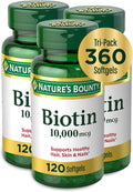 Nature's Bounty Biotina 10.000 µg para Cabello, Piel y Uñas, 360 Cápsulas Blandas (Paquete de 3)