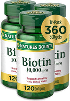 Nature's Bounty Biotina 10,000 mcg, Cápsulas Blandas de Liberación Rápida, 180 Unidades