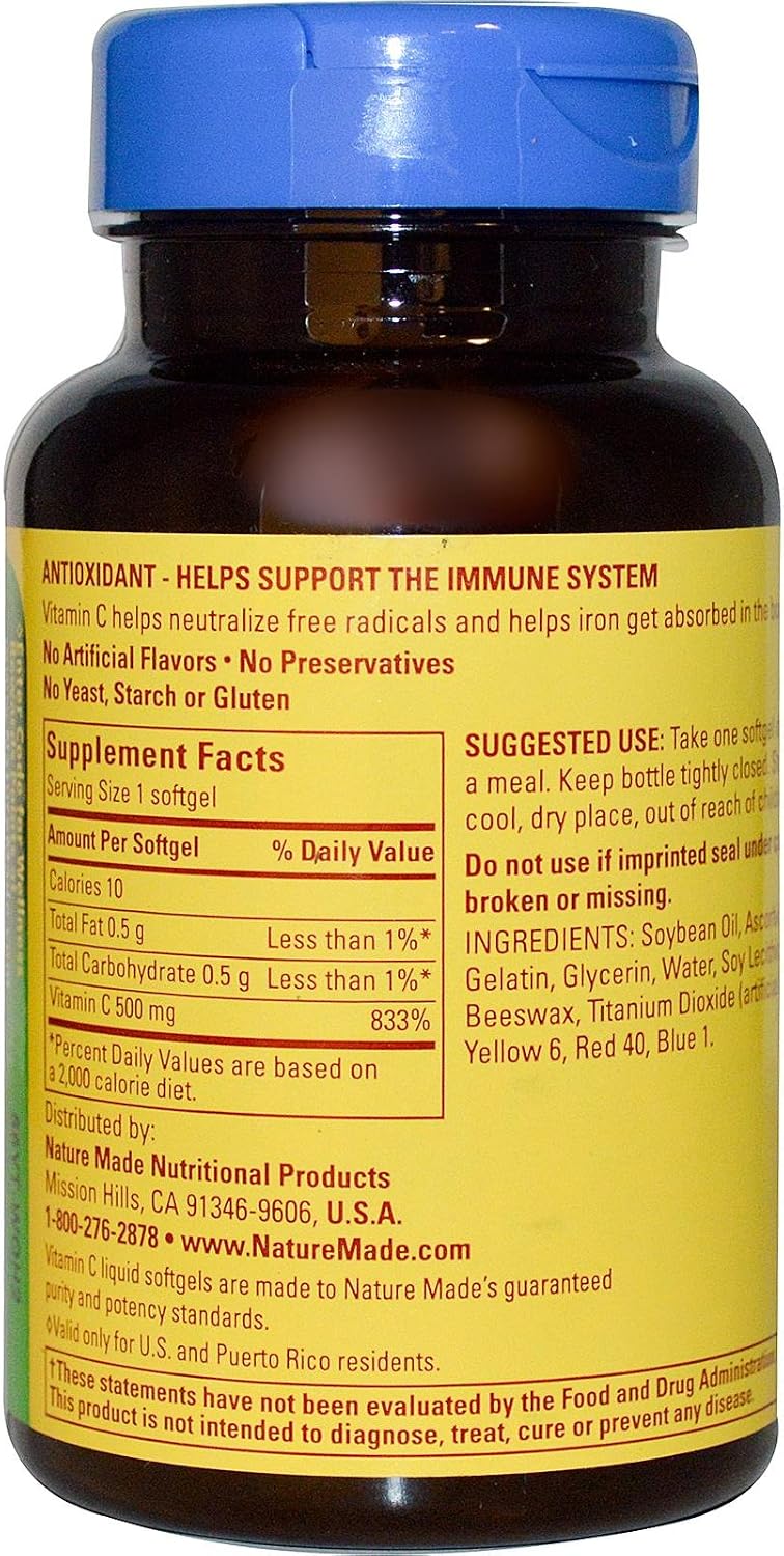 Nature Made Vitamina C 500 mg Softgels, 60 Cápsulas