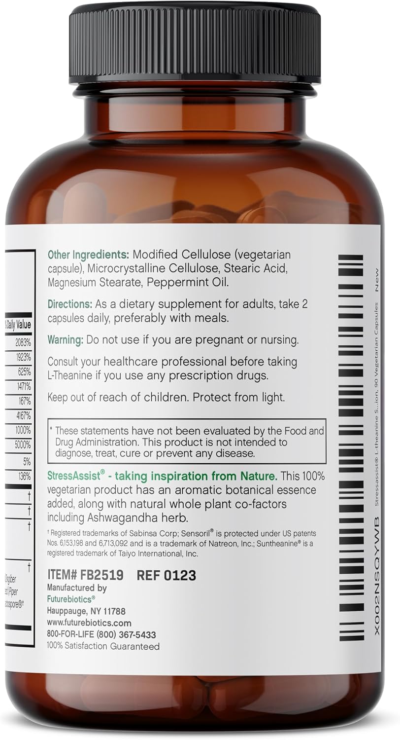 Futurebiotics StressAssist Complexo Anti-Estrés con L-teanina, Ashwagandha y Rhodiola - 90 Cápsulas Vegetarianas