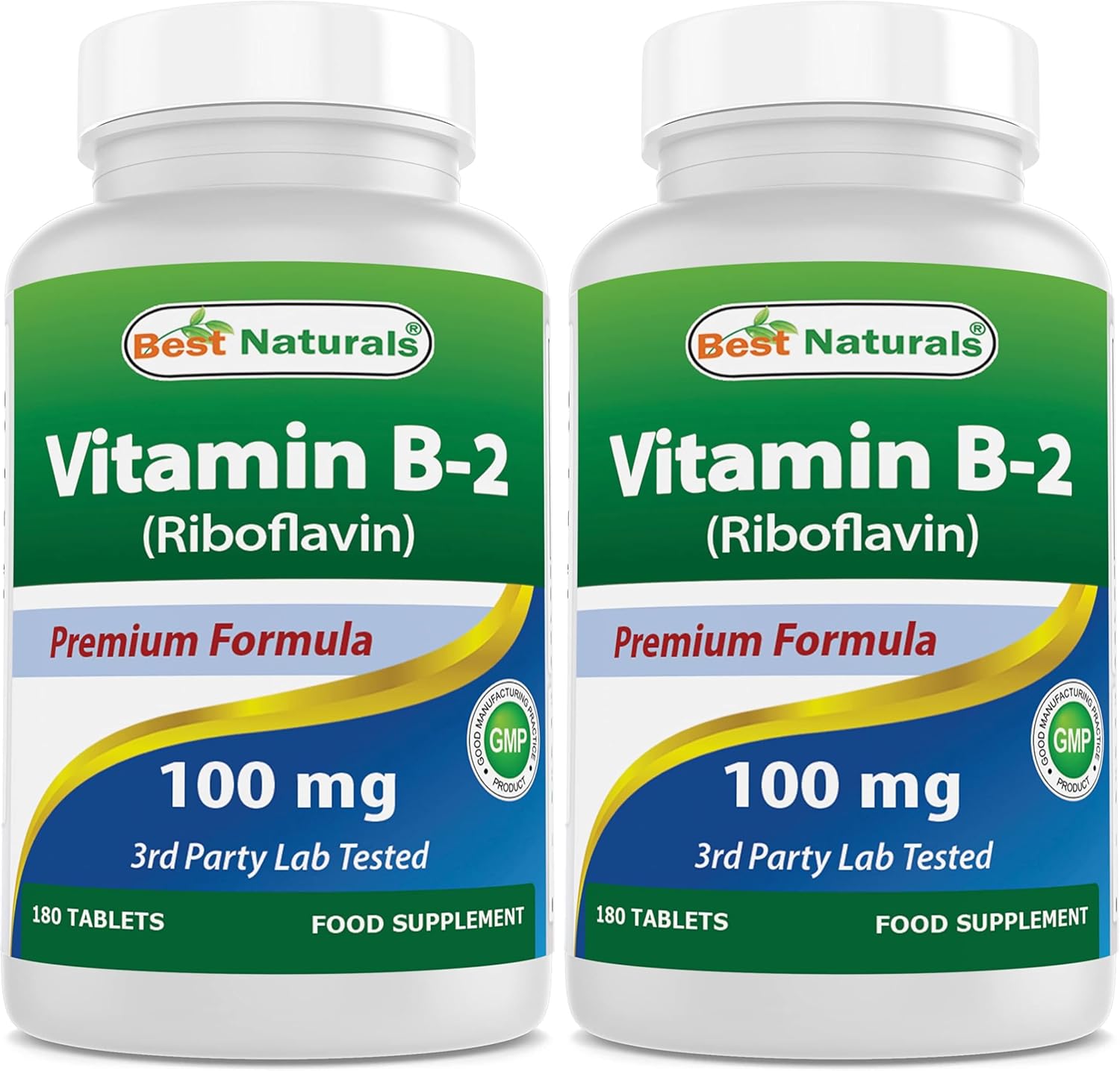 Best Naturals Vitamina B2 (Riboflavina) 100 mg 180 Comprimidos - Fórmula Premium - Probado por Laboratorio Externo